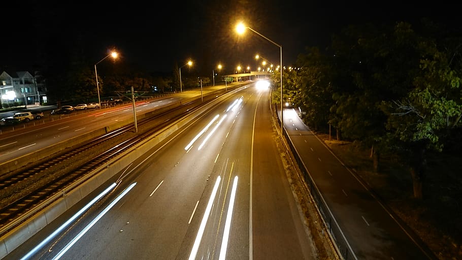 perth, australia, highway, night, illuminated, long exposure, HD wallpaper