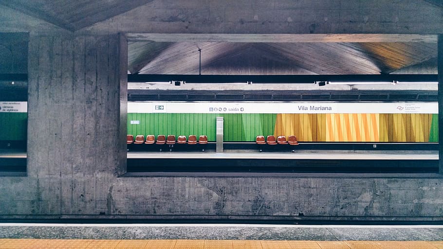 station, subway, train, rail, shed, empty, chairs, wall, no people HD wallpaper