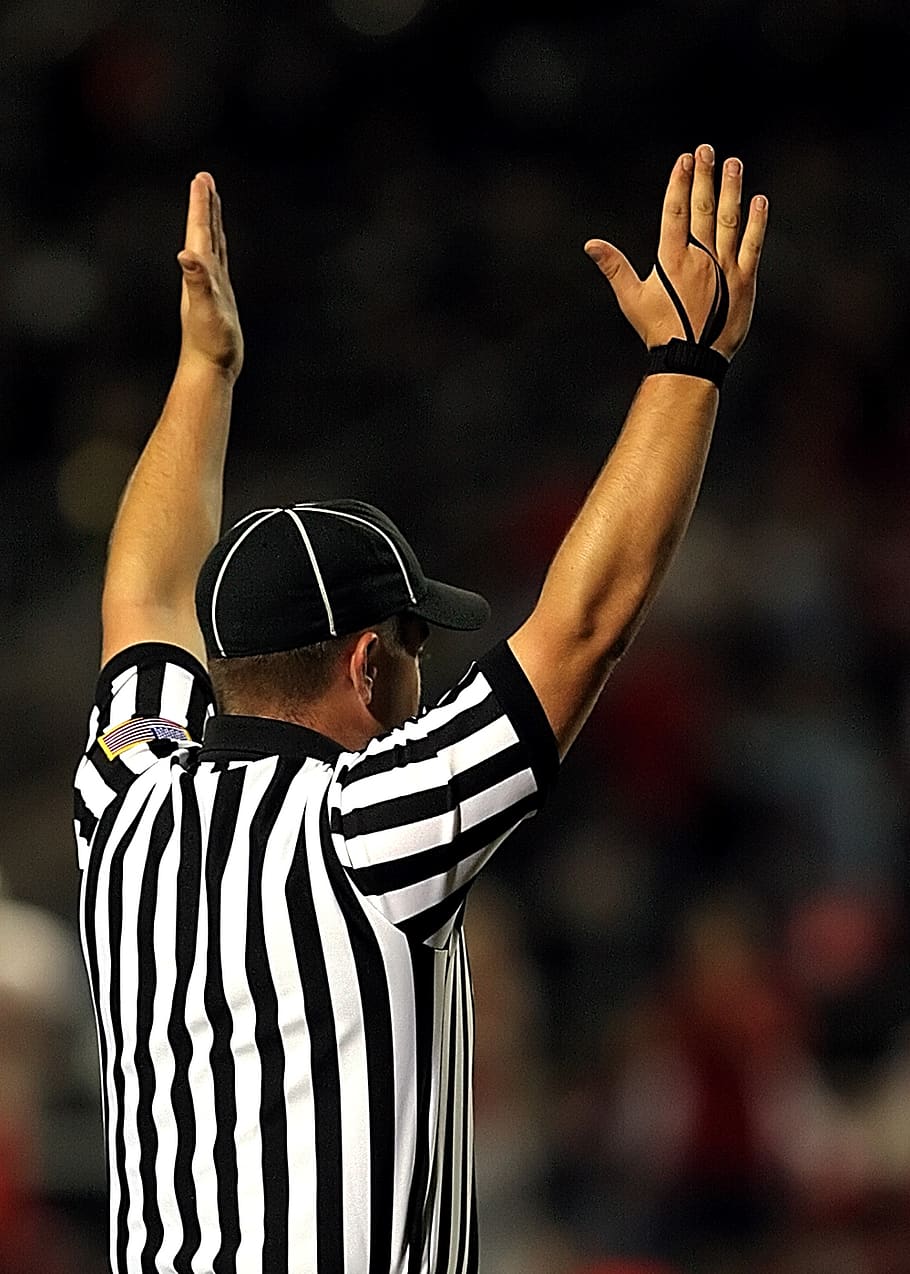 Referee Raising Both Hands, action, game, man, match, outfit HD wallpaper