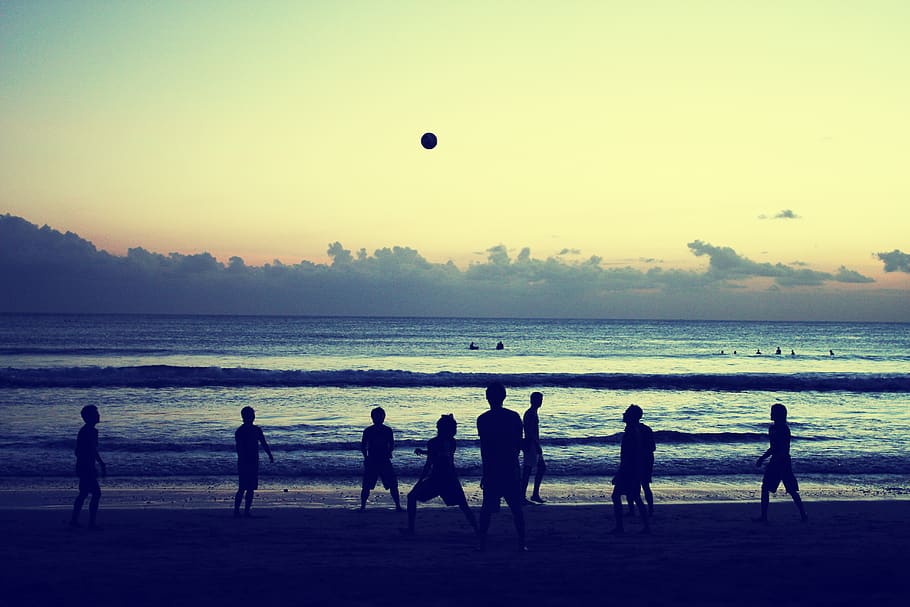 kuta, indonesia, soccer, football, beach, balinese, sunset, HD wallpaper