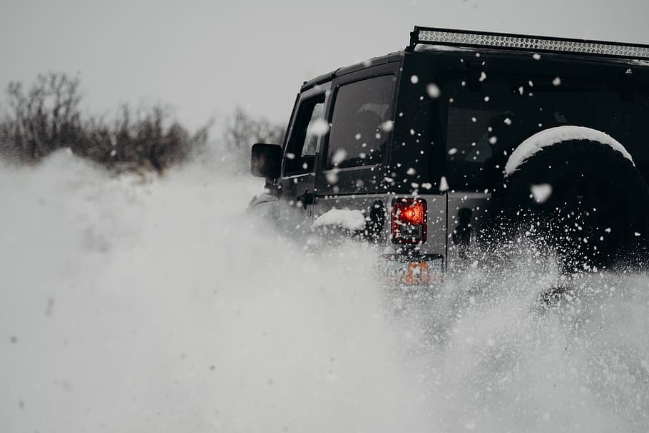 black vehicle, nature, outdoors, snow, transportation, truck HD wallpaper