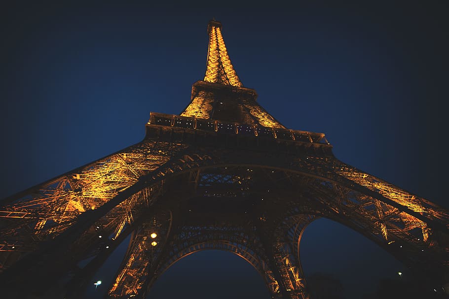 low angle photography of Eiffel Tower, night, architecture, light HD wallpaper