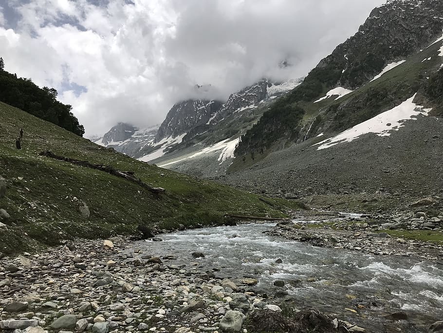 nature, stream, mountains, india, kashmir, sonamarg, cloud - sky HD wallpaper