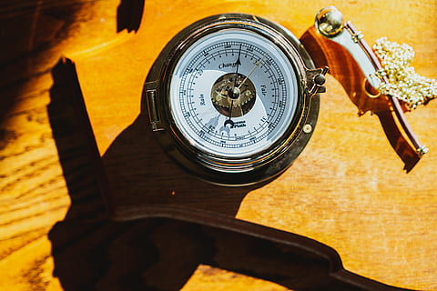 round silver-colored compass, wristwatch, plywood, furniture HD wallpaper