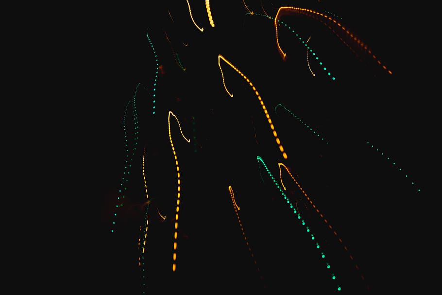 yellow and teal string lights, ornament, pattern, fractal, nature HD wallpaper