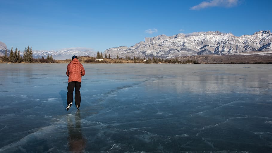 jasper, canada, alberta, skating, pond skating, frozen lake HD wallpaper