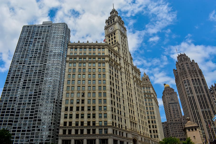 clock, church, chicago, building, sky, steeple, building exterior HD wallpaper