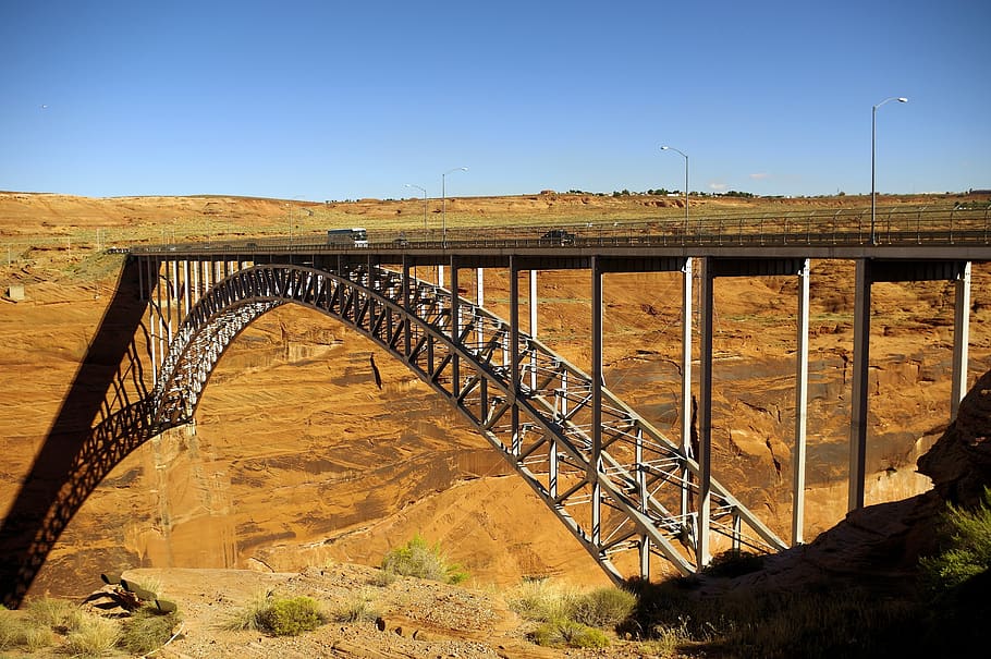 colorado river bridge at page, steel, arch, glen, canyon, arizona, HD wallpaper