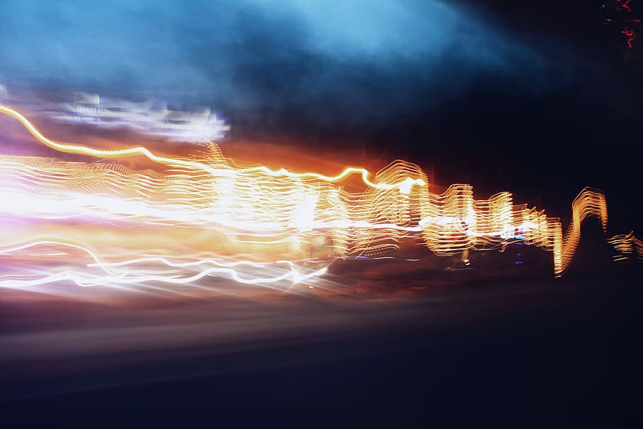 light trails, motion, night, long exposure, illuminated, abstract HD wallpaper