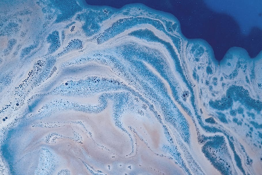 blue sea, foam, water, bath, surface, textured surface, colorful background HD wallpaper