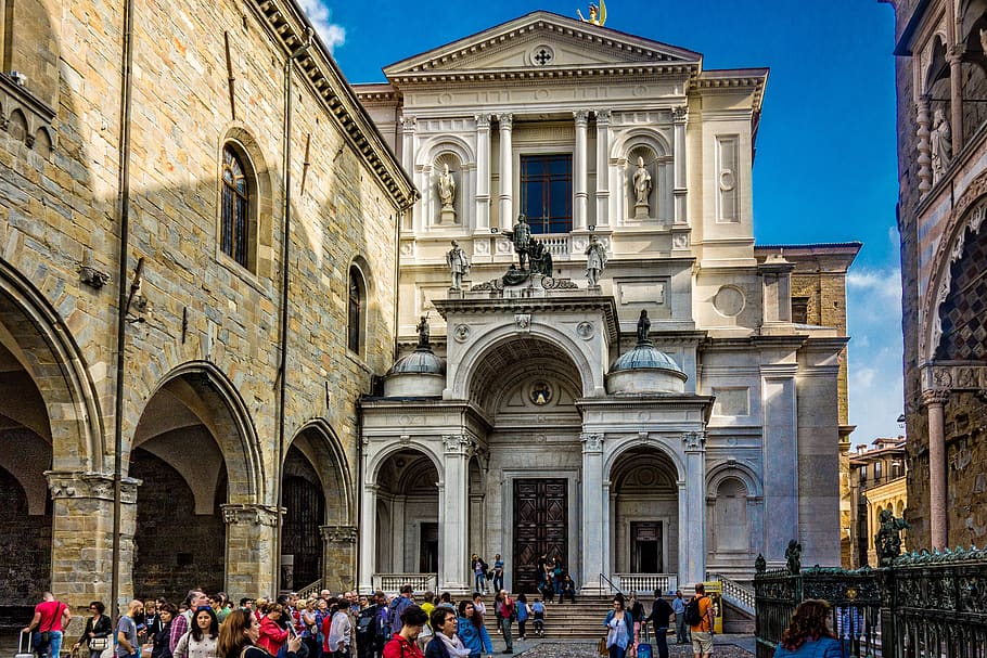 bergamo, church, italy, large group of people, architecture, HD wallpaper