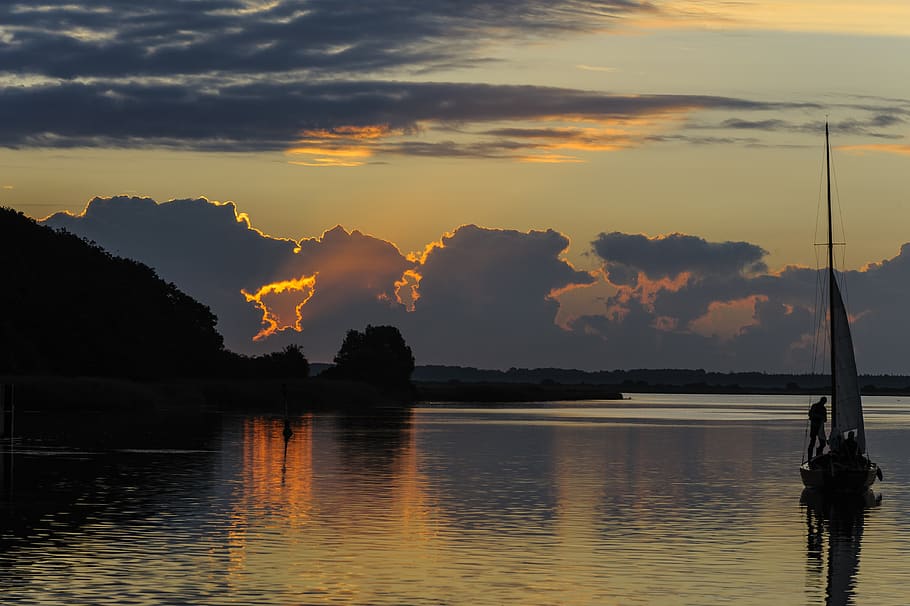 sunset, waters, dawn, reflection, hiddensee, port, baltic sea HD wallpaper