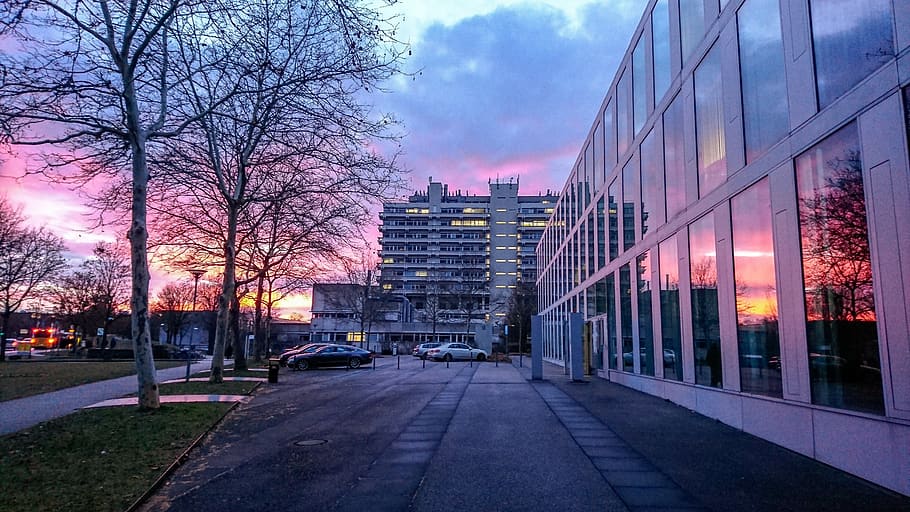 sunset, architecture, building, computer science, stuttgart HD wallpaper