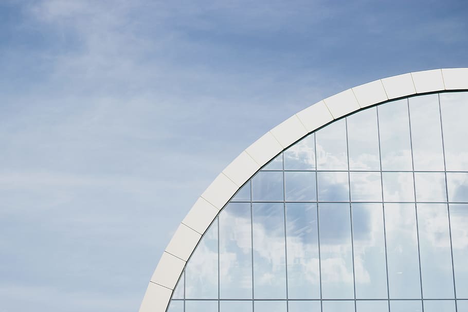 Concrete Building, architecture, clouds, daylight, reflection HD wallpaper