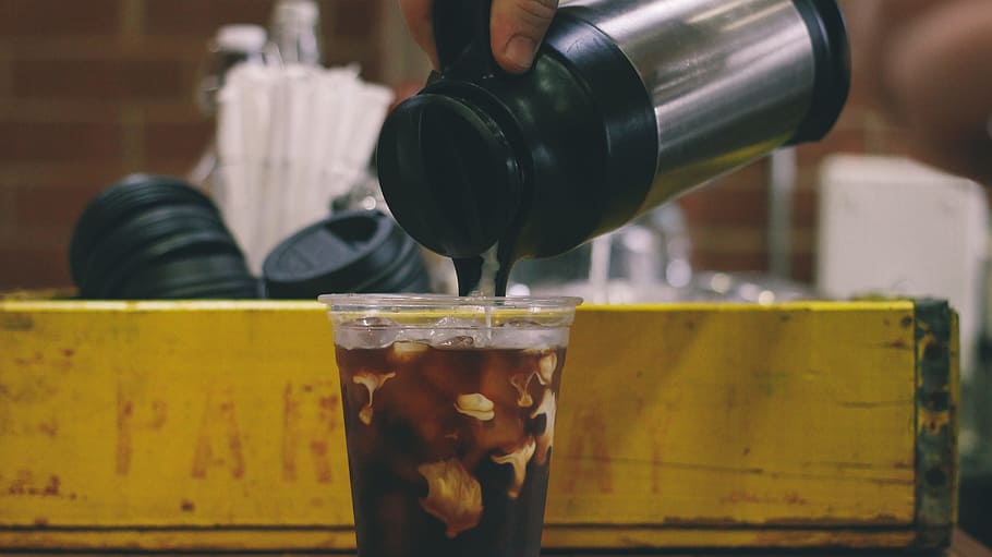 Ice coffee preparation, beverage, cold, drink, glass, iced coffee HD wallpaper