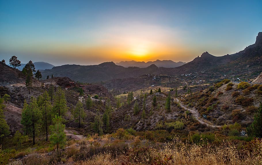 sunset, landscape, nature, sky, evening, twilight, mountains HD wallpaper