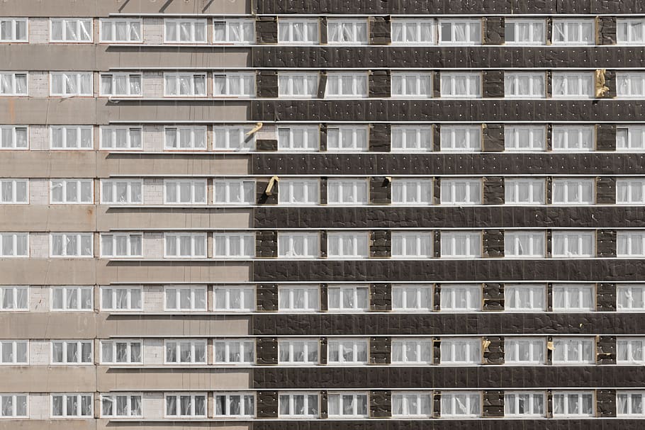 brown commercial building, window, full frame, built structure HD wallpaper
