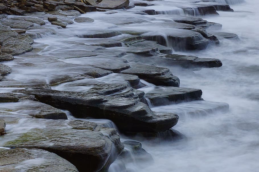 Gray Rock Formation With Fogs Wallpaper, cascade, cold, flow HD wallpaper