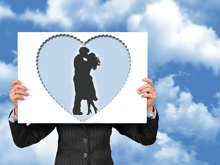 romantic, love, feeling, poster, heart, silhouette, relationship HD wallpaper