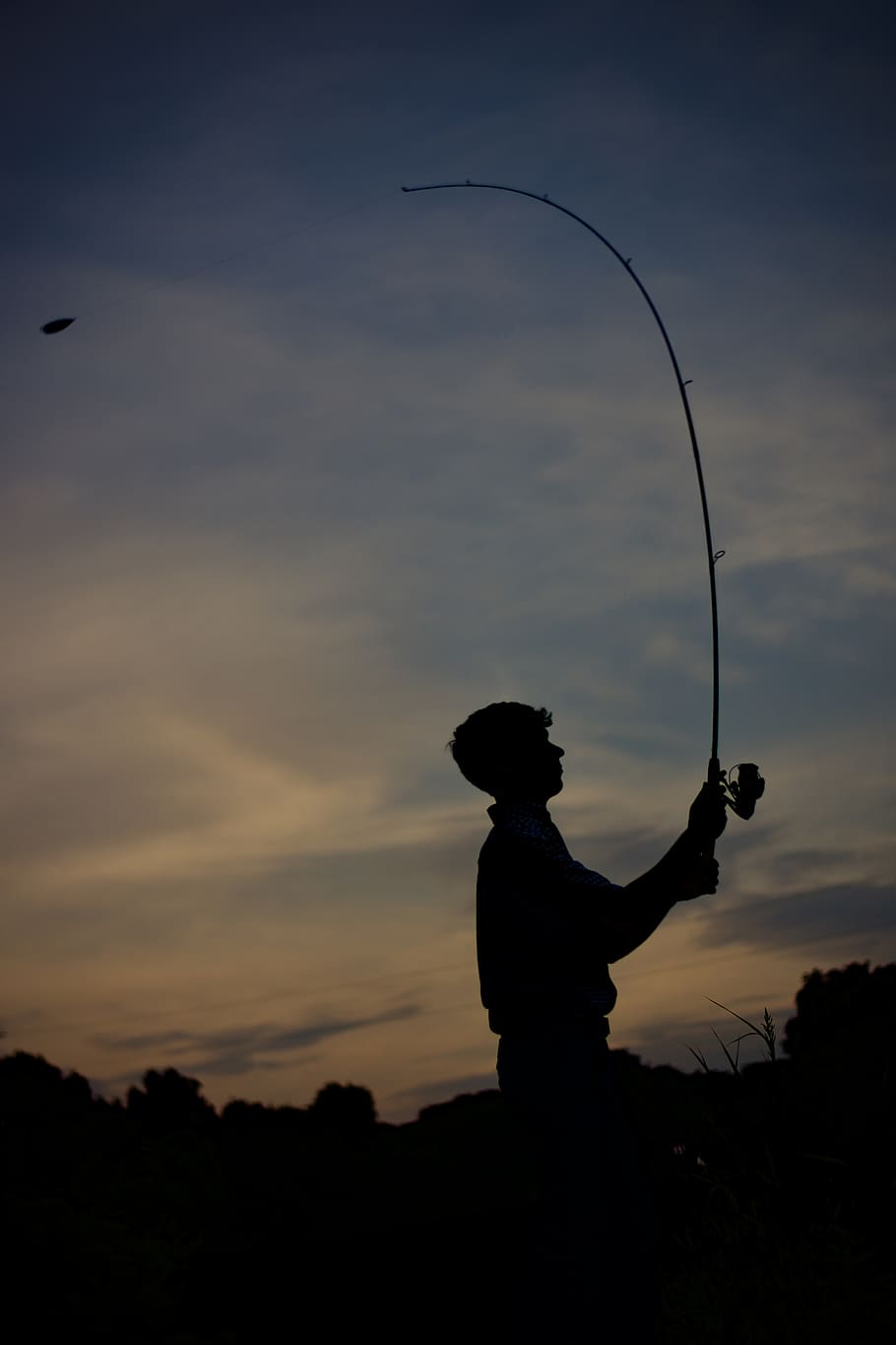 sunset, fishing, silhoutte, portrait, sky, silhouette, cloud - sky, HD wallpaper