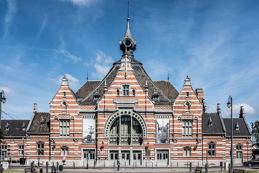beige and brown painted house, belgium, brussels, schaarbeek / schaerbeek