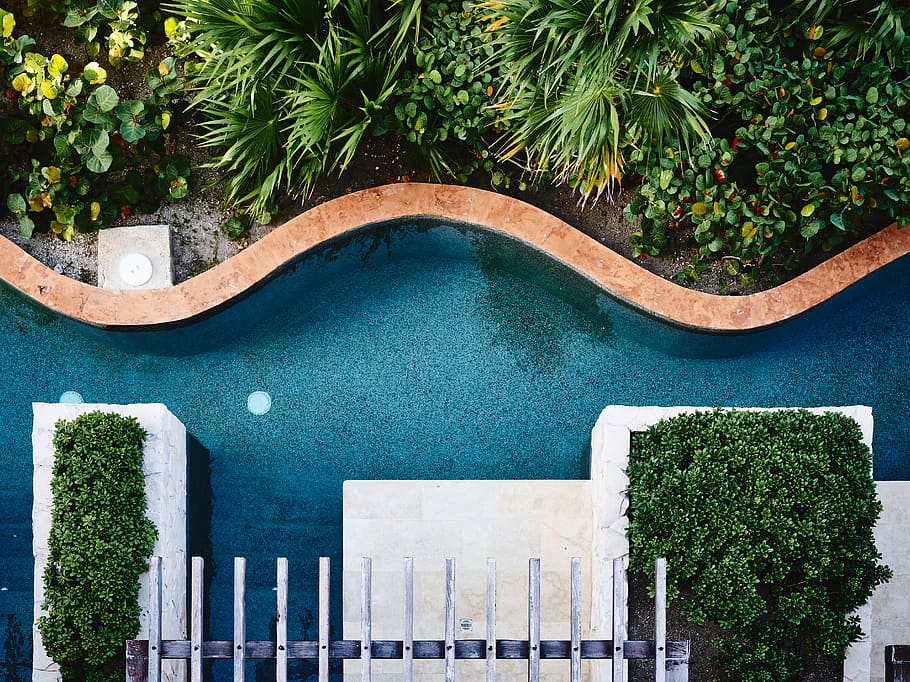 white concrete house, plant, nature, no people, day, tree, pool, HD wallpaper