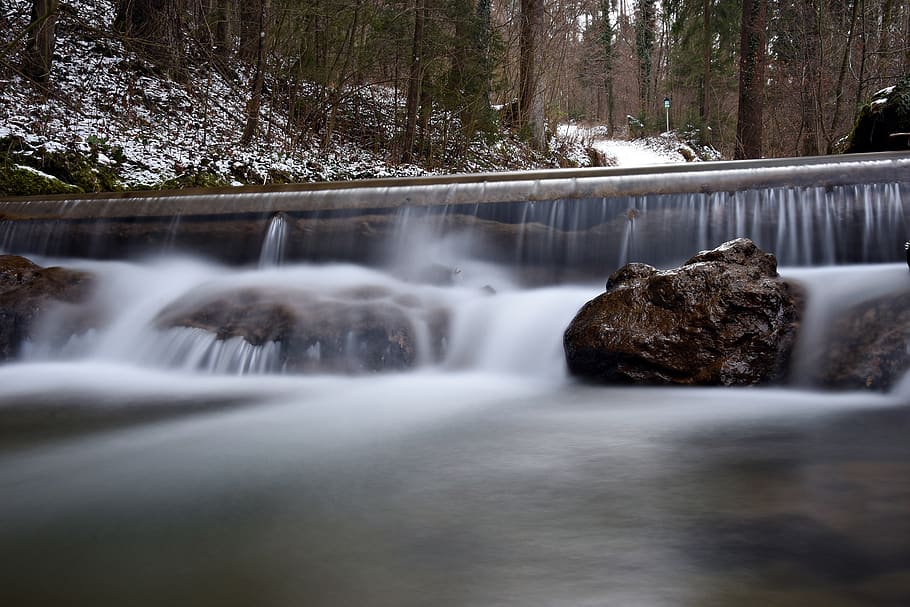 long exposure, water, river, bach, waterfall, landscape, nature HD wallpaper