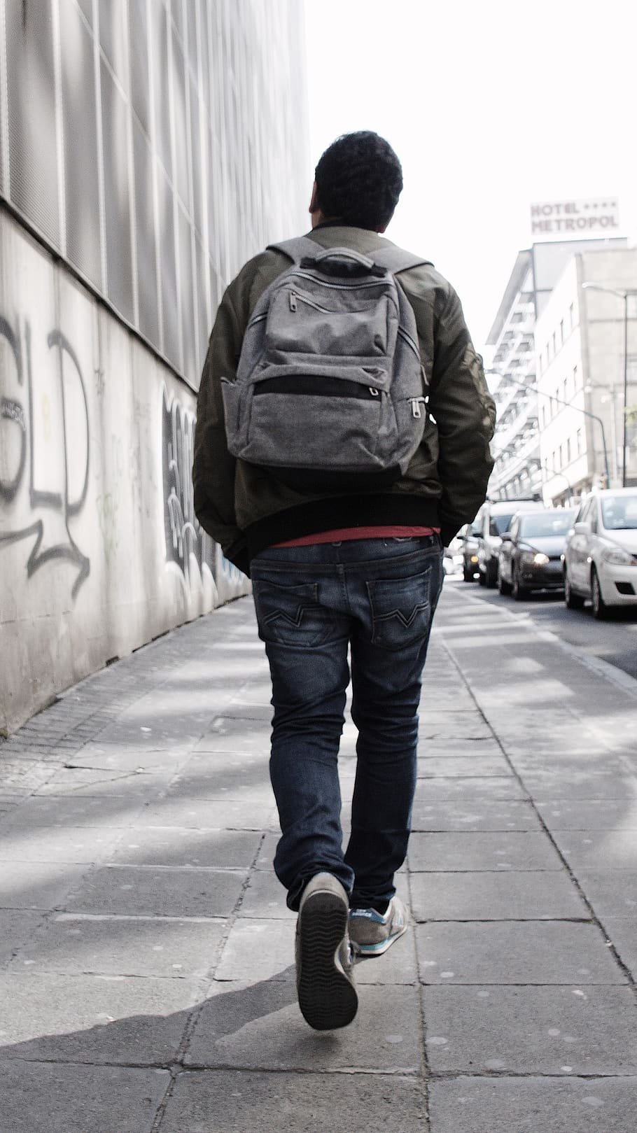 man walking on sidewalk, clothing, jacket, apparel, coat, shoe HD wallpaper