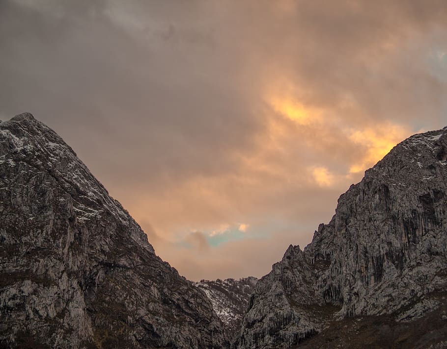 spain, taranes, sunset, clouds, sky, cloud - sky, mountain HD wallpaper