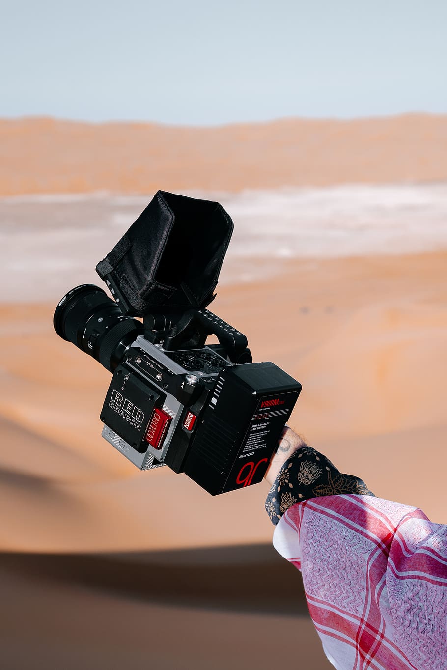 black professional video camera, electronics, outdoors, person HD wallpaper