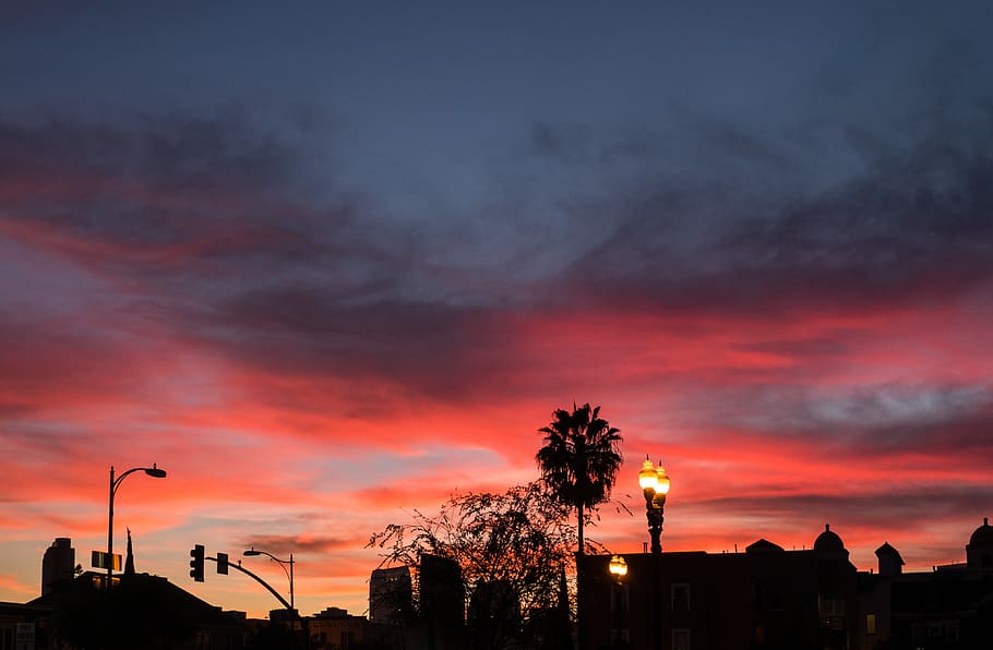 sunset, pink, sky, clouds, city, silhouette, cloud - sky, architecture HD wallpaper