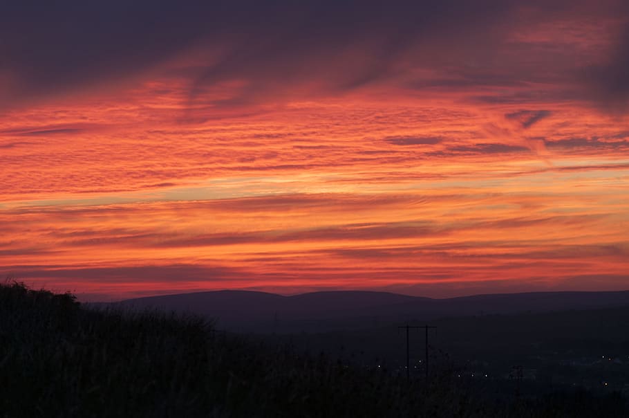 sunset, sky, silhouette, evening, clouds, mood, landscape, lighting HD wallpaper
