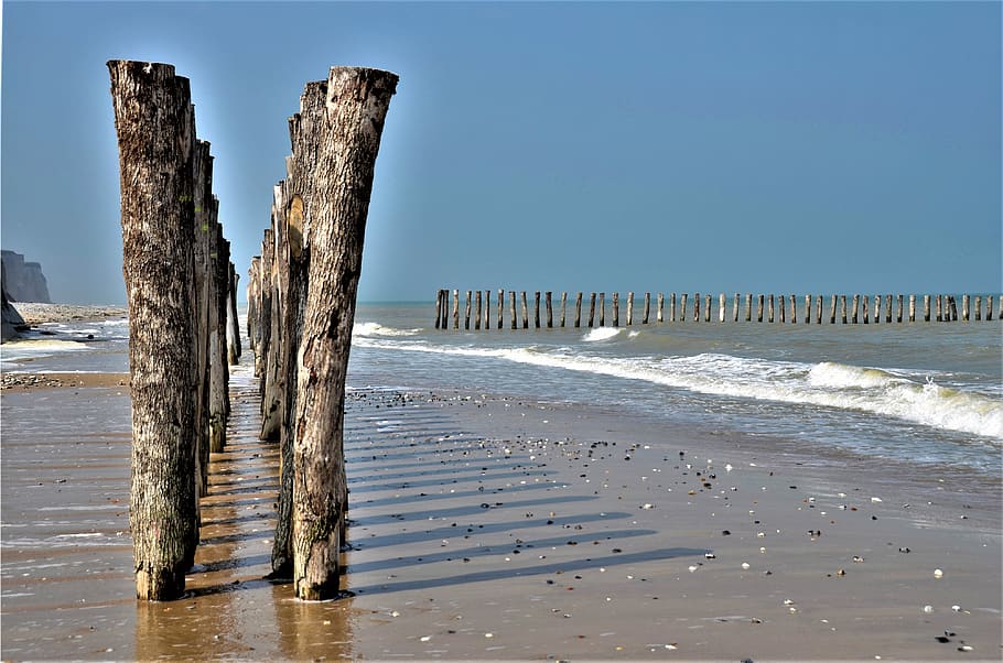 france, normandy, beach, water, land, sea, sky, sand, nature HD wallpaper