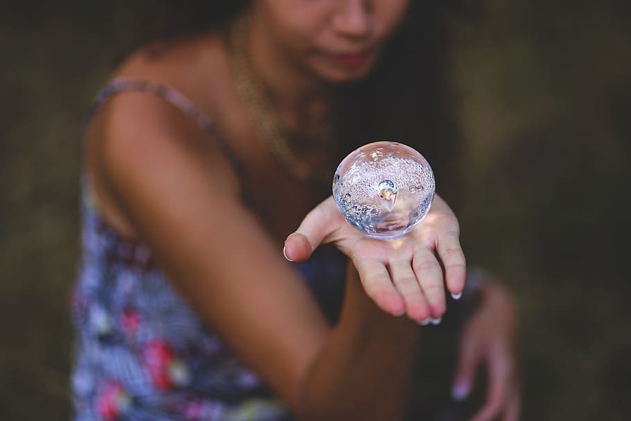 Crystal ball, future, holding, one person, hand, adult, focus on foreground HD wallpaper