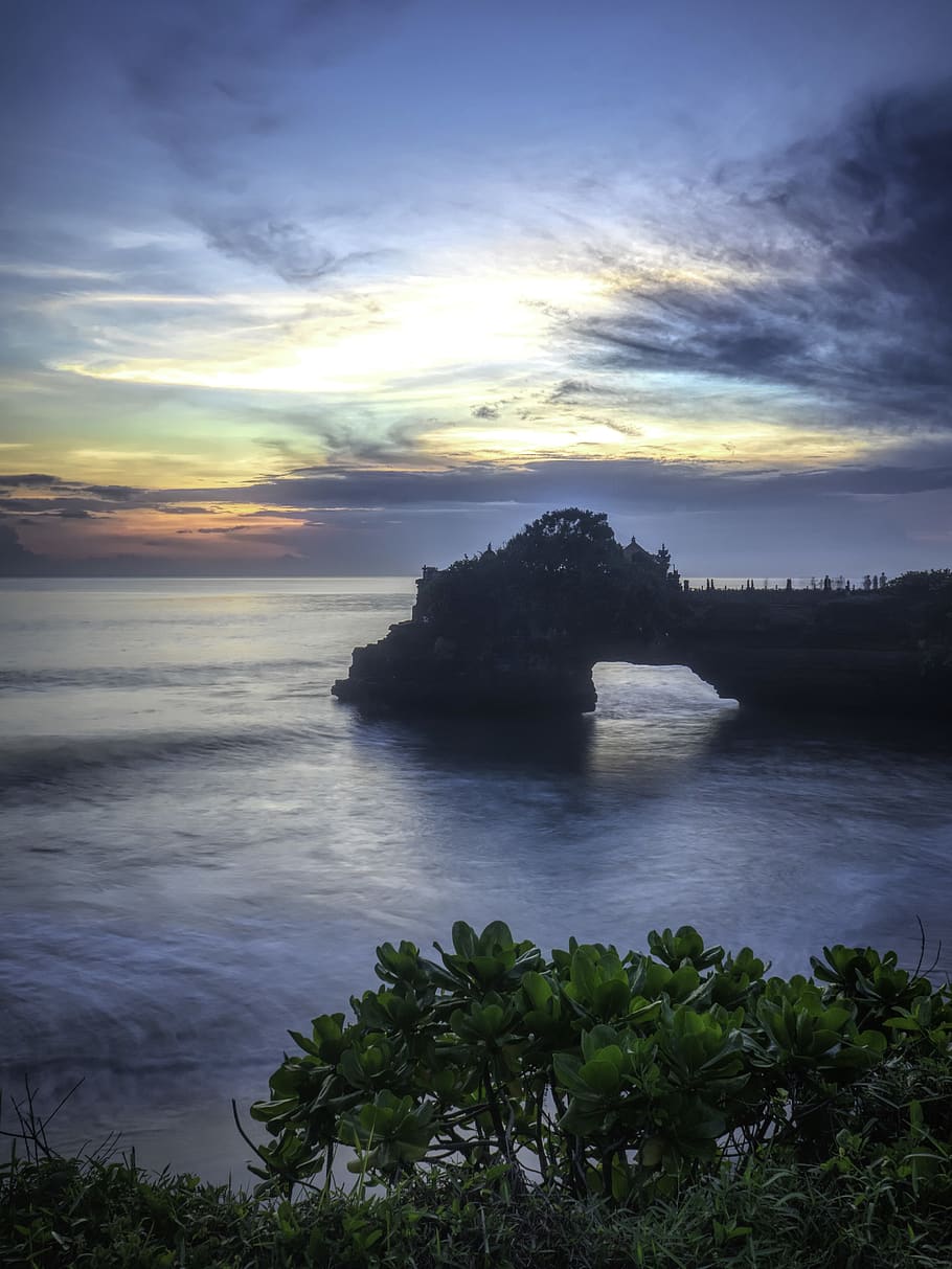Rock Formation On Ocean, bali, dawn, dusk, island, nature, scenic, HD wallpaper