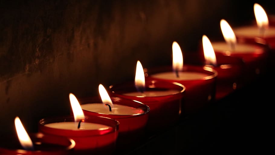White Votive Candles, blur, burning, candlelight, close-up, dark HD wallpaper