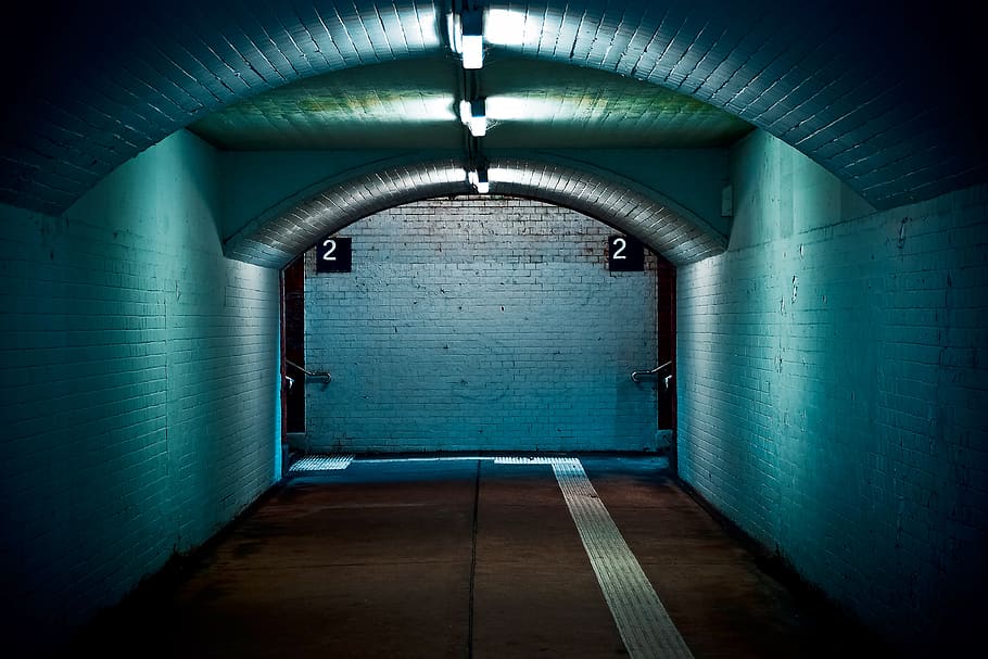 Corridor, architecture, bricks, building, empty, hallway, tunnel HD wallpaper