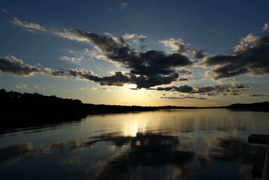 sunset, water, dawn, panoramic, nature, lake, reflection, dusk HD wallpaper