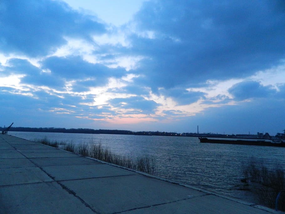 sky, clouds, sunset, nature, sea, bulgaria, danube, river, water HD wallpaper