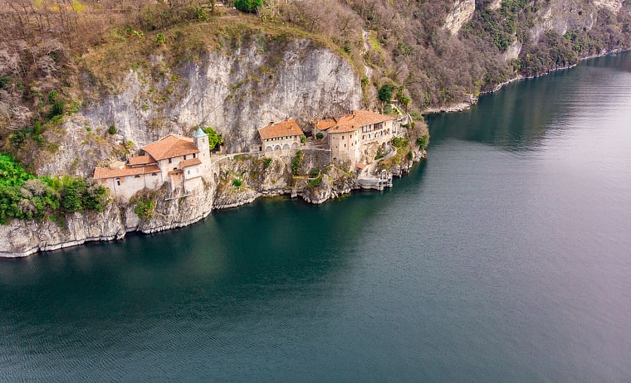 santa caterina del sasso, lago maggiore, hermitage, monastery, HD wallpaper