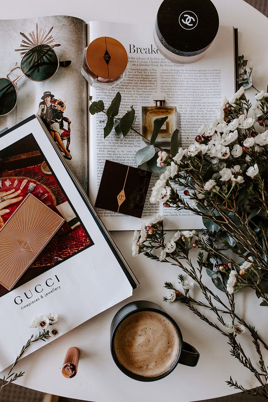 flat lay photography of coffee and book, dessert, food, plant, HD wallpaper