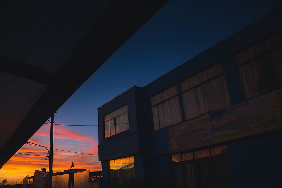 closed curtain building, nature, outdoors, sunset, dusk, dawn HD wallpaper