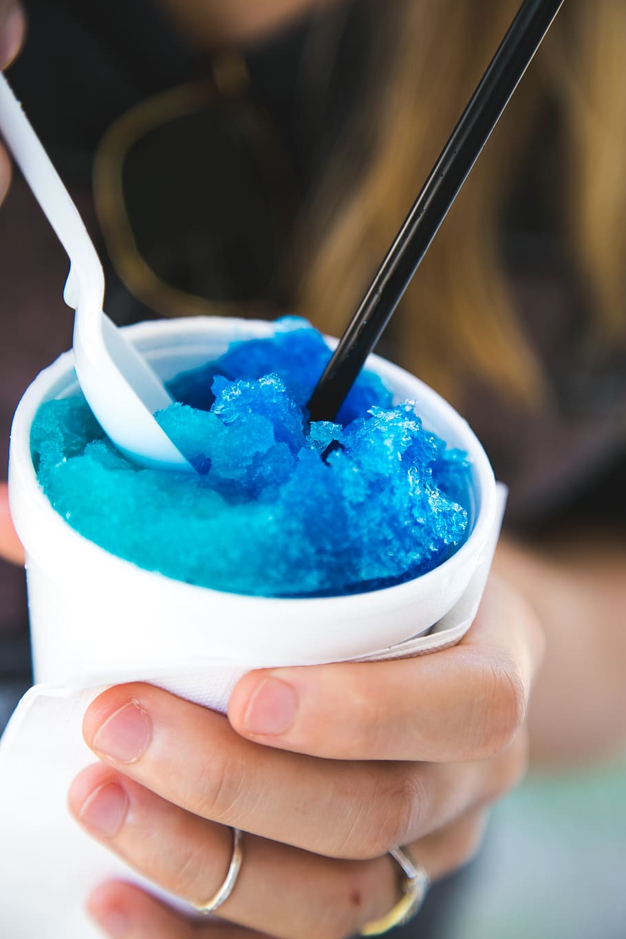 sno, cone, snow, fair, food, ice, blue, color, straw, restaraunt HD wallpaper