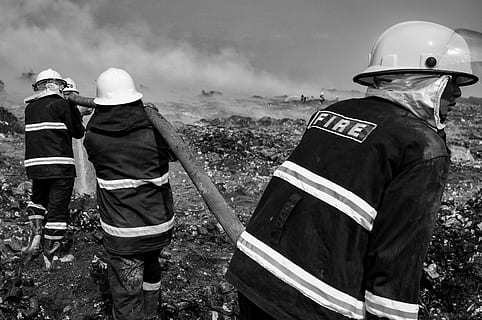 firefighter putting out some fire, clothing, apparel, helmet HD wallpaper
