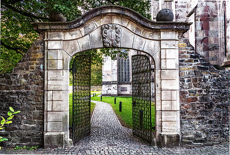Gray Concrete Gate, ancient, arch, architecture, artwork, brick HD wallpaper