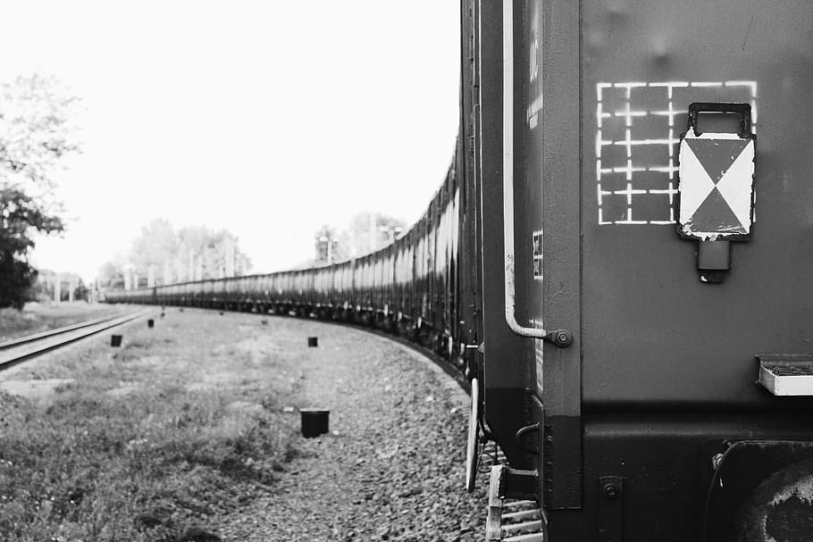 Grayscale Photo of Train, daylight, industry, iron, locomotive HD wallpaper