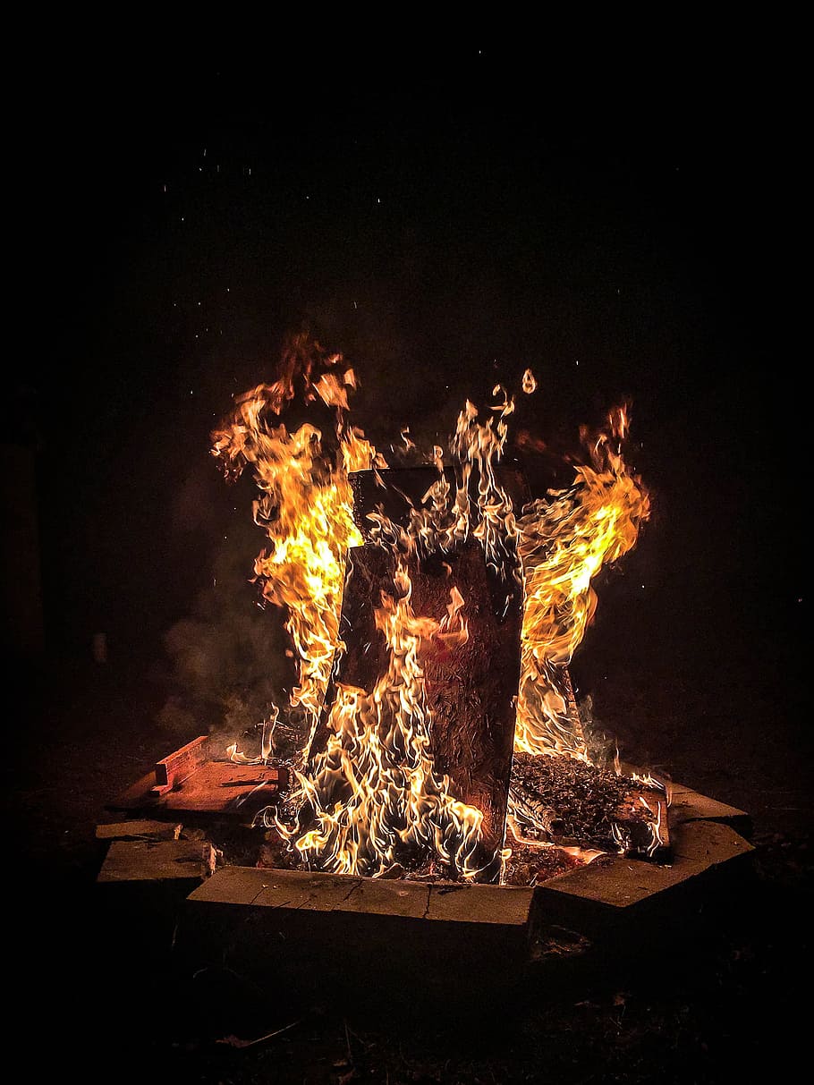 Photo of Bonfire, blaze, burning, campfire, fire pit, firewood HD wallpaper