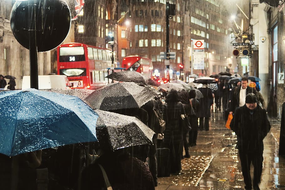 london, united kingdom, fleet street, miserable, weather, umbrella, HD wallpaper