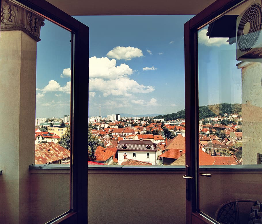 romania, brașov, urban, rooftops, sky, vacation, nomad, blue sky, HD wallpaper