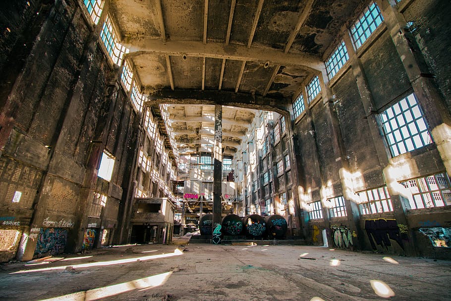 brown factory, architecture, built structure, real people, illuminated HD wallpaper